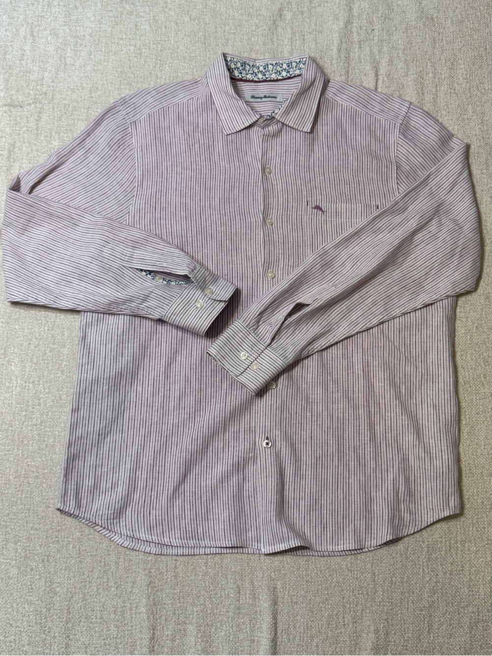 Tommy Bahama Mens L Linen Blend Striped Shirt Coastal Resort Quiet Luxury